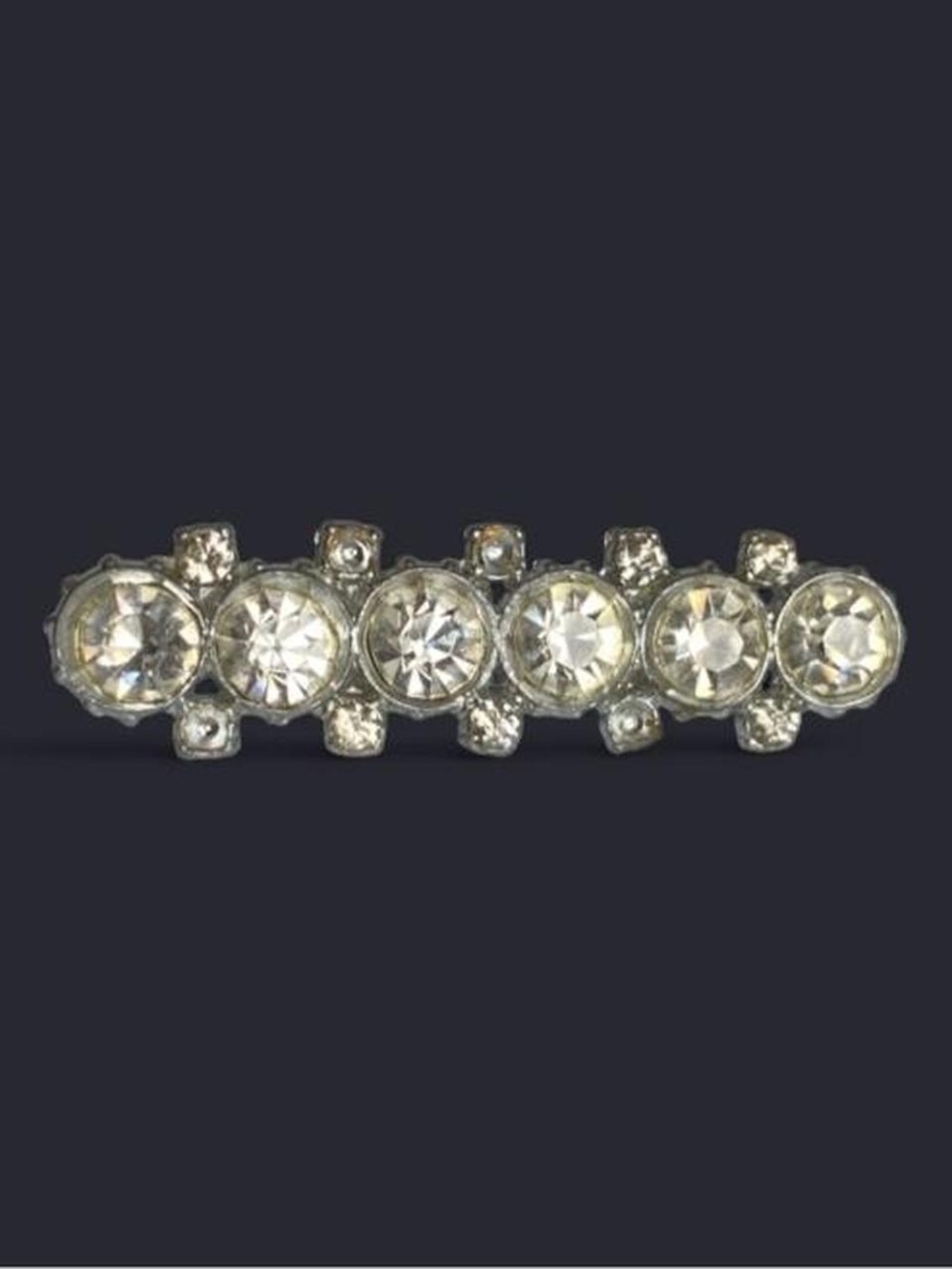 Vintage Silver White Rivoli Cut Gems Rhinestone Bar Brooch Pin Jewelry Glamour